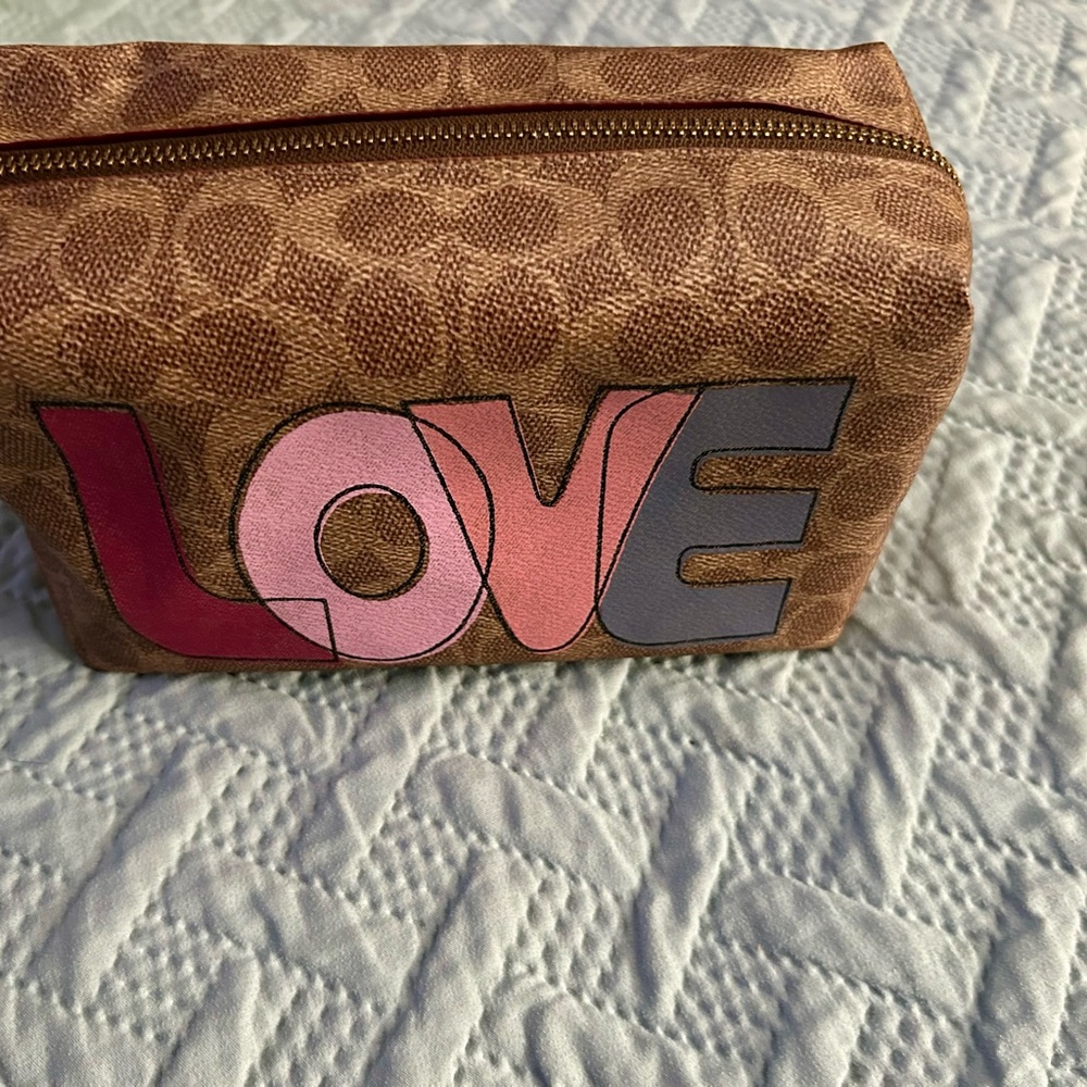 Coach Brown Cosmetic Pouch with Love Design